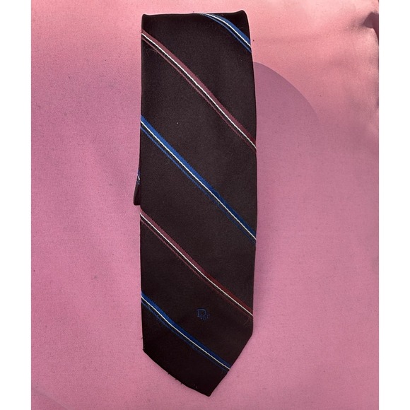 Vintage Christian Dior Brown Striped Tie Made in USA Logo Silk Blend‎ - Picture 1 of 4